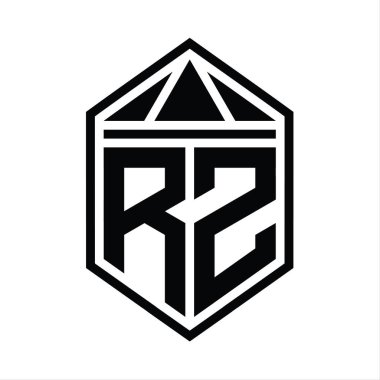 RZ Harf Logosu basit altıgen kalkan şekli ve üçgen izole edilmiş stil şablonu