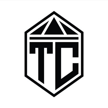 TC Harf Logosu basit altıgen kalkan şekli ve üçgen izole edilmiş stil tasarım şablonu