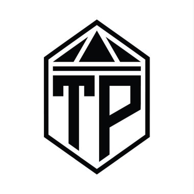 TP Harf Logosu basit altıgen kalkan şekli ve üçgen izole edilmiş stil tasarım şablonu