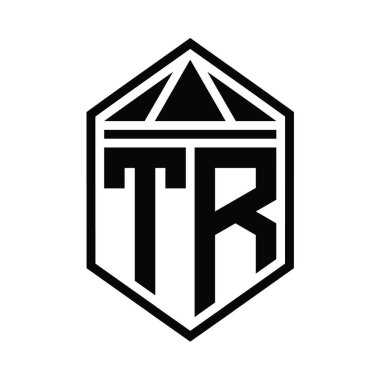 TR Letter Logo monogramı üçgen izole stil şablonu ile basit altıgen kalkan şekli