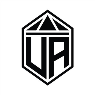 UA Harf Logosu monogramı, üçgen izole edilmiş biçim şablonu ile basit altıgen kalkan şekli