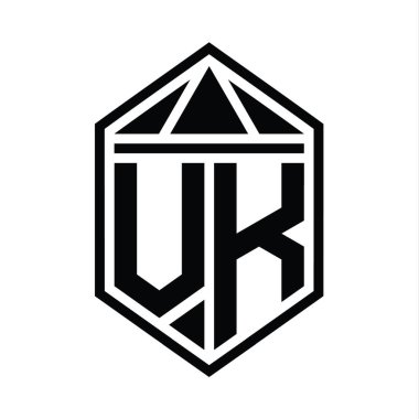 VK Harf Logosu basit altıgen kalkan şekli ve üçgen izole edilmiş stil tasarım şablonu