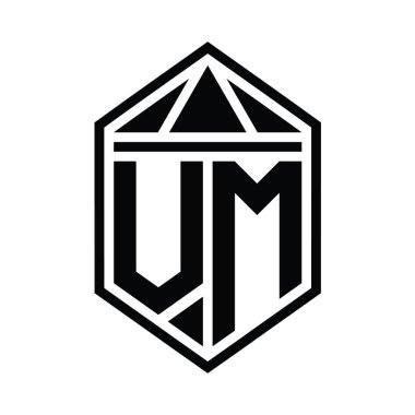 VM Harf Logosu basit altıgen kalkan şekli ile izole edilmiş biçim şablonu