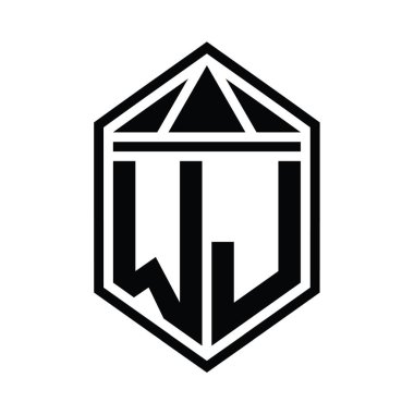 WJ Harf Logosu basit altıgen kalkan şekli ve üçgen izole edilmiş stil tasarım şablonu