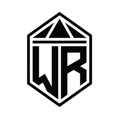 WR Letter Logo monogramı üçgen izole edilmiş stil şablonu ile basit altıgen kalkan şekli