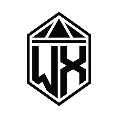 WX Harf Logosu basit altıgen kalkan şekli ve üçgen izole edilmiş stil tasarım şablonu