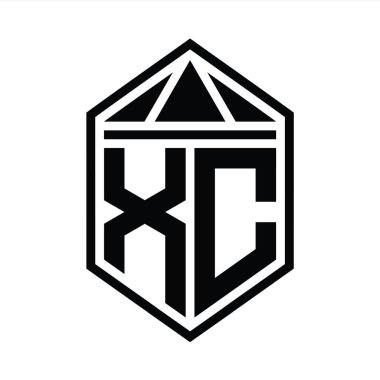 XC Harf Logosu basit altıgen kalkan şekli ve üçgen izole edilmiş stil tasarım şablonu