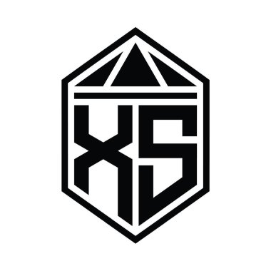 XS Letter Logo monogramı üçgen izole edilmiş biçim şablonu ile basit altıgen kalkan şekli