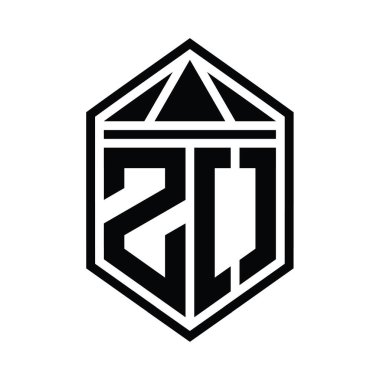 ZO Harfi Logo monogramı üçgen izole edilmiş stil şablonu ile basit altıgen kalkan şekli