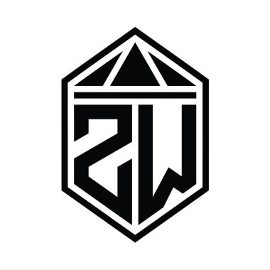ZW Harf Logosu basit altıgen kalkan şekli ile izole edilmiş biçim şablonu