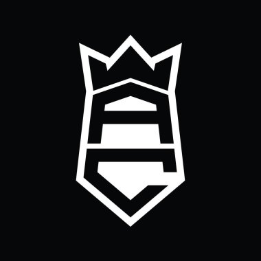 AC Harfi Logo monogram altıgen kalkanı taç izole tasarım şablonu ile yukarı ve aşağı şekil