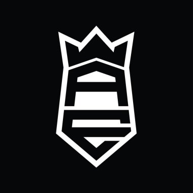 AE Letter logo monogram altıgen kalkanı taç izole tasarım şablonu ile yukarı ve aşağı şekil