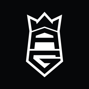 AG Harf Logosu monogram altıgen kalkanı taç izole tasarım şablonu ile yukarı ve aşağı şekil