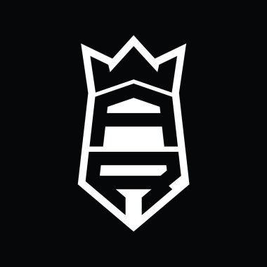 AR Harfi Logosu monogram altıgen kalkanı taç izole tasarım şablonu ile yukarı ve aşağı şekil