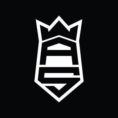 AS Harfi Logosu monogram altıgen kalkanı taç izole tasarım şablonu ile yukarı ve aşağı şekil