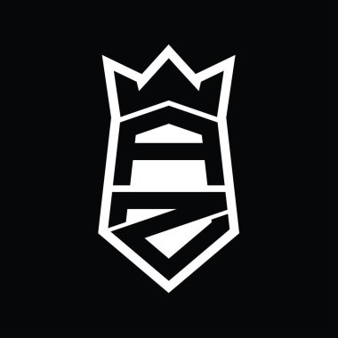 AZ Harf Logosu monogram altıgen kalkanı taç izole tasarım şablonu ile yukarı ve aşağı şekil