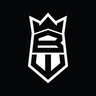 BW Harf Logosu monogram altıgen kalkanı taç izole edilmiş stil şablonu ile yukarı ve aşağı şekil