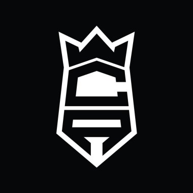 CA Harfi Logosu monogram altıgen kalkanı taç izole tasarım şablonu ile yukarı ve aşağı şekil