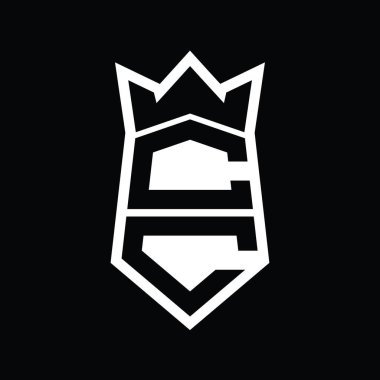 CC Harfi Logo monogram altıgen kalkanı taç izole tasarım şablonu ile yukarı ve aşağı şekil