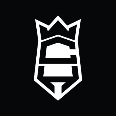 CH Harfi Logosu monogram altıgen kalkanı taç izole tasarım şablonu ile yukarı ve aşağı şekil