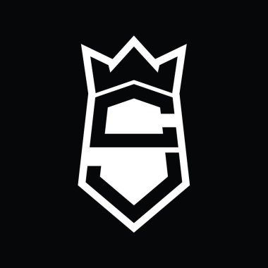 CJ Harf Logosu monogram altıgen kalkanı taç izole tasarım şablonu ile yukarı ve aşağı şekil