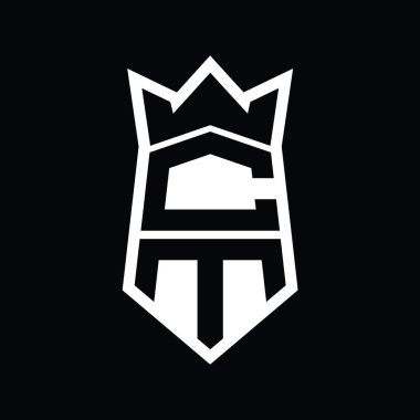 CM Harf Logosu monogram altıgen kalkanı taç izole tasarım şablonu ile yukarı ve aşağı şekil