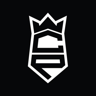 CP Harf Logosu monogram altıgen kalkanı taç izole tasarım şablonu ile yukarı ve aşağı şekil