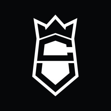 CU Harf Logosu monogram altıgen kalkanı taç izole tasarım şablonu ile yukarı ve aşağı şekil