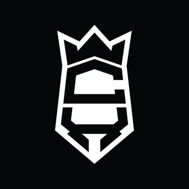 CX Harf Logosu monogram altıgen kalkanı taç izole edilmiş stil şablonu ile yukarı ve aşağı şekil