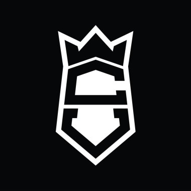 CV Harf Logosu monogram altıgen kalkanı taç izole tasarım şablonu ile yukarı ve aşağı şekil