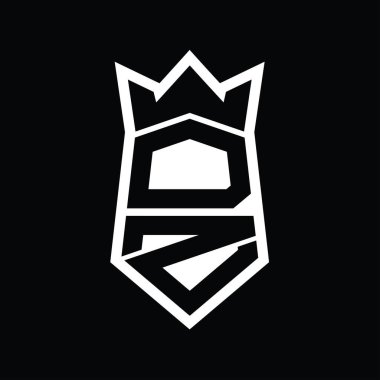 DZ Harf Logosu monogram altıgen kalkanı taç izole tasarım şablonu ile yukarı ve aşağı şekil