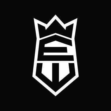 EW Harf Logosu monogram altıgen kalkanı taç izole tasarım şablonu ile yukarı ve aşağı şekil