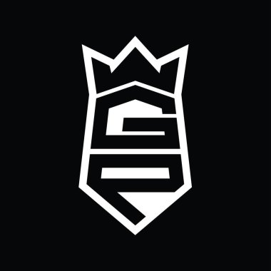 GP Harf Logosu monogram altıgen kalkanı taç izole tasarım şablonu ile yukarı ve aşağı şekil