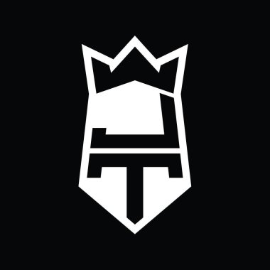 JT Letter Logo monogram altıgen kalkanı taç izole tasarım şablonu ile yukarı ve aşağı şekil