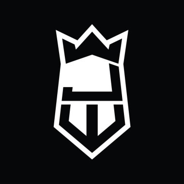 JW Harf Logosu monogram altıgen kalkanı taç izole tasarım şablonu ile yukarı ve aşağı şekil