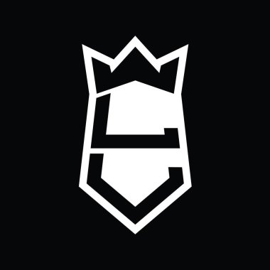 LL Harfi Logosu monogram altıgen kalkanı taç izole tasarım şablonu ile yukarı ve aşağı şekil