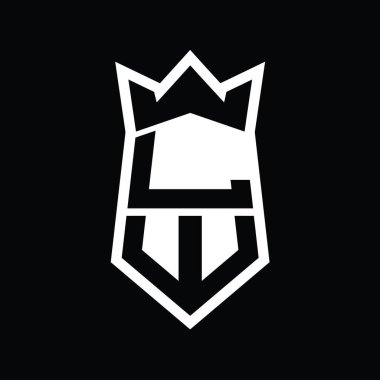 LW Harf Logosu monogram altıgen kalkanı taç izole edilmiş stil şablonu ile yukarı ve aşağı şekil