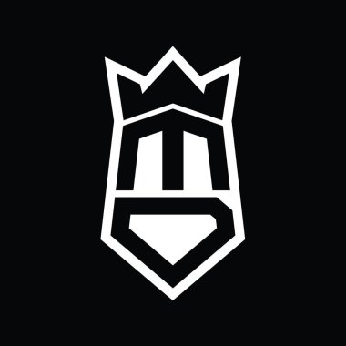 MD Harf Logosu monogram altıgen kalkanı taç izole edilmiş stil şablonu ile yukarı ve aşağı şekil