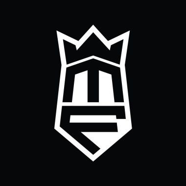 MF Harf Logosu monogram altıgen kalkanı taç izole tasarım şablonu ile yukarı ve aşağı şekil