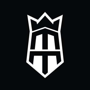 MM Harf Logosu monogram altıgen kalkanı taç izole tasarım şablonu ile yukarı ve aşağı şekil