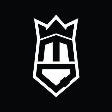 MQ Harfi Logosu monogram altıgen kalkanı taç izole tasarım şablonu ile yukarı ve aşağı şekil