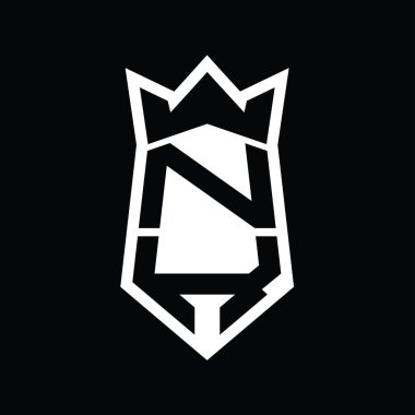 NK Harf Logosu monogram altıgen kalkanı taç izole tasarım şablonu ile yukarı ve aşağı şekil