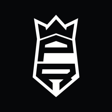 Halkla İlişkiler Mektup Logosu monogram altıgen kalkanı taç izole tasarım şablonu ile yukarı ve aşağı şekil