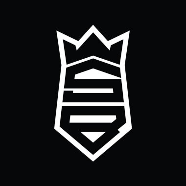 SB Harf Logosu monogram altıgen kalkanı taç izole tasarım şablonu ile yukarı ve aşağı şekil