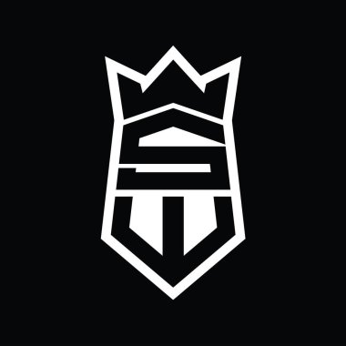 SW Harf Logosu monogram altıgen kalkanı taç izole edilmiş stil şablonu ile yukarı ve aşağı şekil