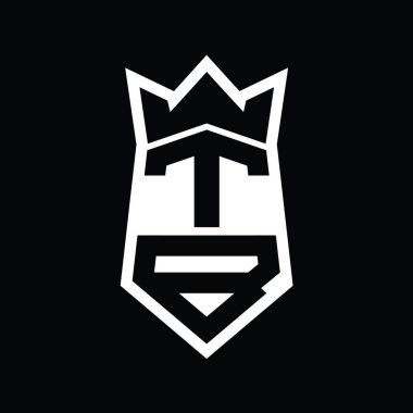 TB Harf Logosu monogram altıgen kalkanı taç izole tasarım şablonu ile yukarı ve aşağı şekil