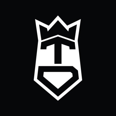 TD Harf Logosu monogram altıgen kalkanı taç izole tasarım şablonu ile yukarı ve aşağı şekil