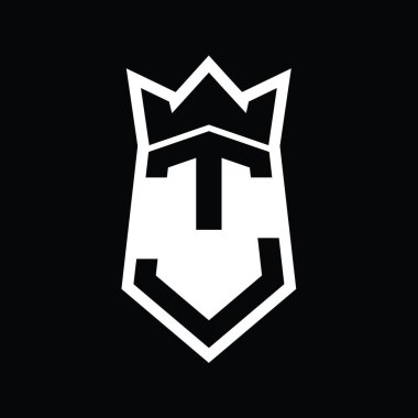 TJ Harf Logosu monogram altıgen kalkanı taç izole edilmiş stil şablonu ile yukarı ve aşağı şekil