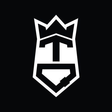 TQ Harfi Logosu monogram altıgen kalkanı taç izole edilmiş stil şablonu ile yukarı ve aşağı şekil