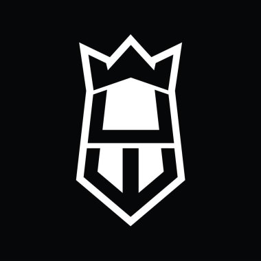 UW Harf Logosu monogram altıgen kalkanı taç izole tasarım şablonu ile yukarı ve aşağı şekil